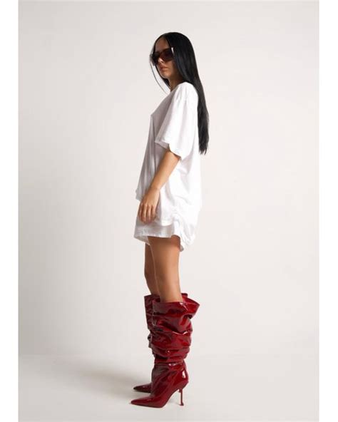 Naked Wolfe Crinkle Patent Leather Heeled Boots In Red Lyst