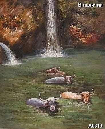 OIL Painting Bisons In The Lake