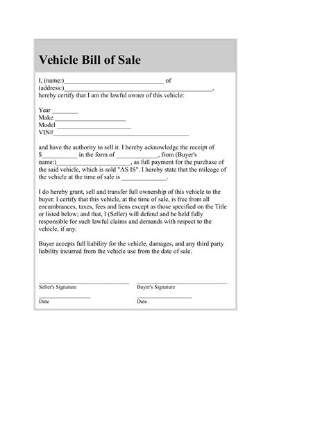 Vehicle Bill Of Sale Template Word - Ablebionics