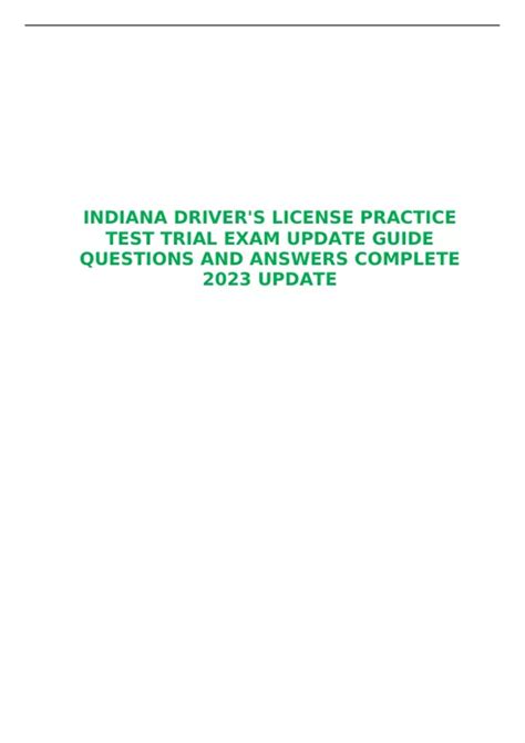INDIANA DRIVER'S LICENSE PRACTICE TEST TRIAL EXAM UPDATE GUIDE