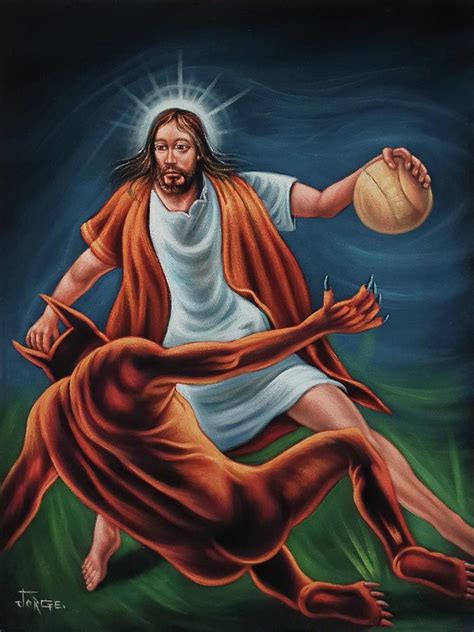 Jesus Christ Plays On Basketball With Devil Satan Nba Painting By