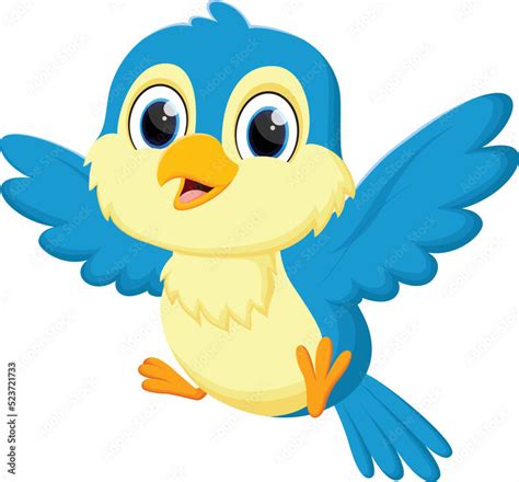 cartoon Cute blue bird flying isolated on white background Stock Vector ...