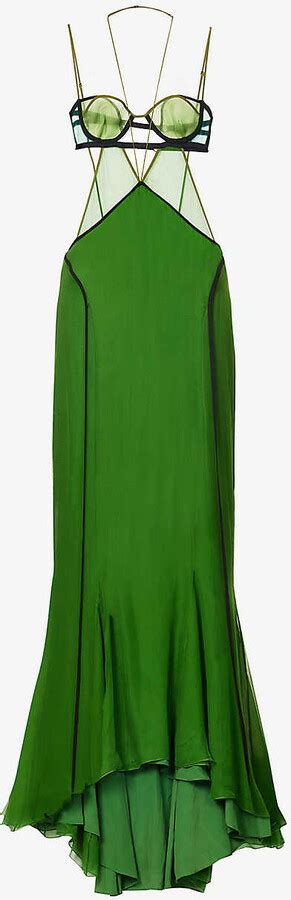 Nensi Dojaka Cut Out Sheer Panel Silk Maxi Dress Shopstyle