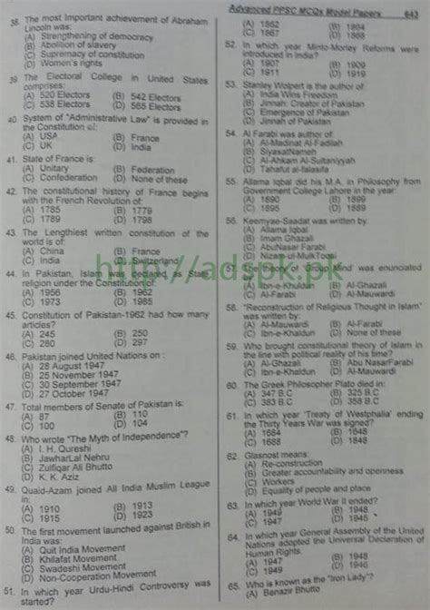 Political Science Lecturer Model Papers PPSC MCQs Questions With