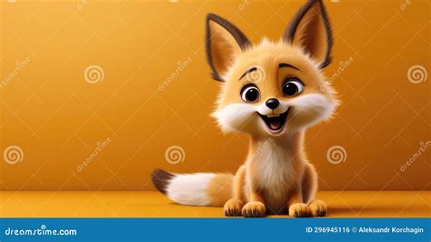 Cute Cartoon Character Fox on Orange Isolated Background with Copy ...