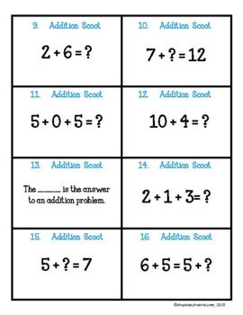 Addition Scoot Game By Ginac Teach Tpt