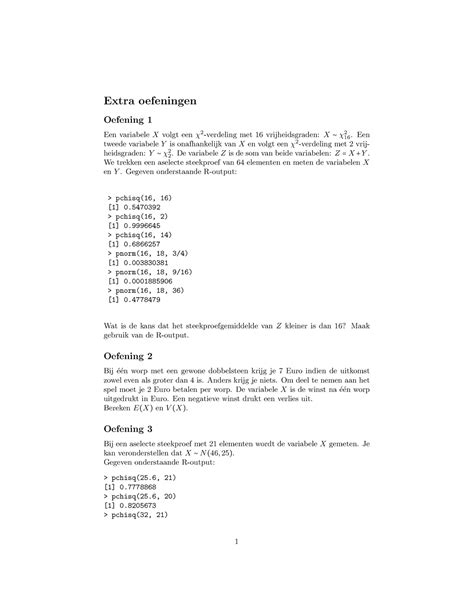 Extra Oefeningen Extra Oefeningen Oefening Een Variabele X