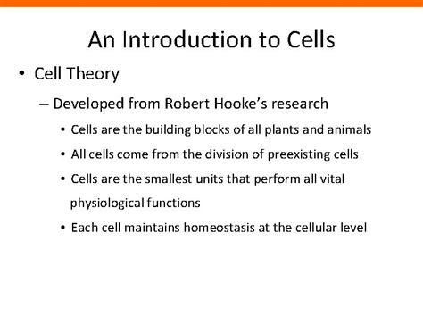 Cells An Introduction To Cells Cell Theory Developed