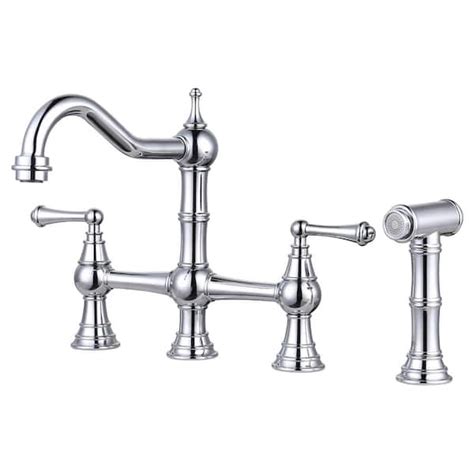 Wowow Classic Double Handle Bridge Kitchen Faucet With Side Sprayer In Polished Chrome N