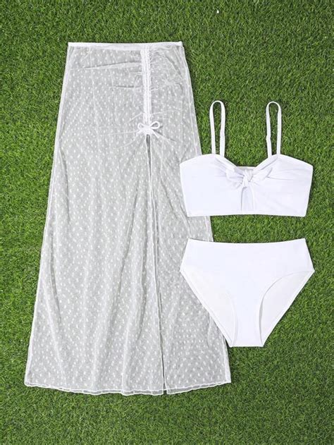 Chica adolescente Bañador bikini unicolor con falda de playa Moda de Mujer SHEIN México