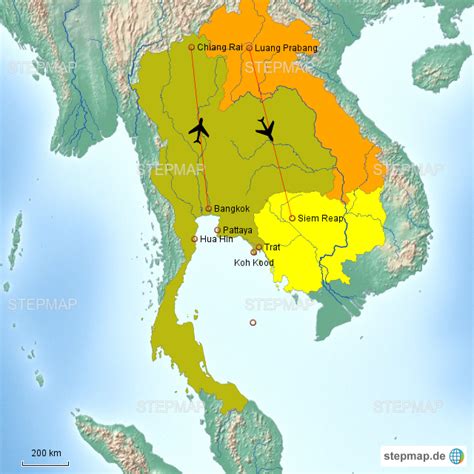 StepMap Thailand Laos Kambodscha Landkarte für Asien