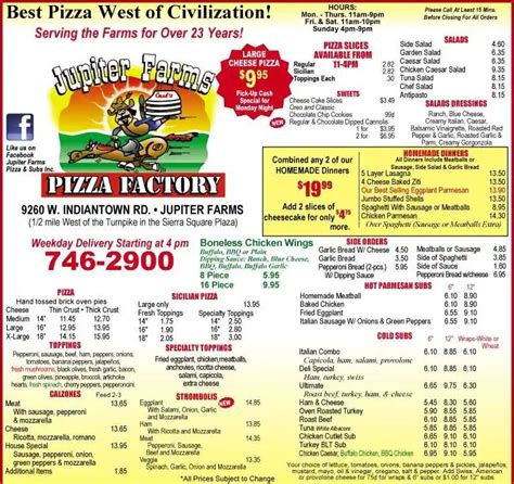 Menu at Jupiter Farms Pizza pizzeria, Jupiter