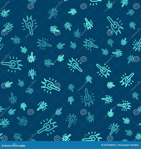 Green Line Torch Flame Icon Isolated Seamless Pattern On Blue