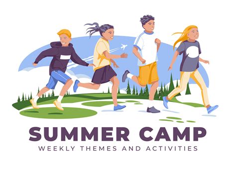 Summer Camp For Schoolchildren Happy Children Running And Jumping On