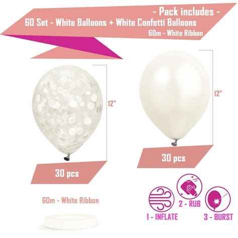 Dandy Decor 60 Pack White Balloons White Confetti Balloons W Ribbon