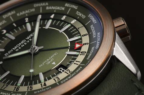 Raymond Weil Freelancer Gmt Worldtimer Green Leather Watch