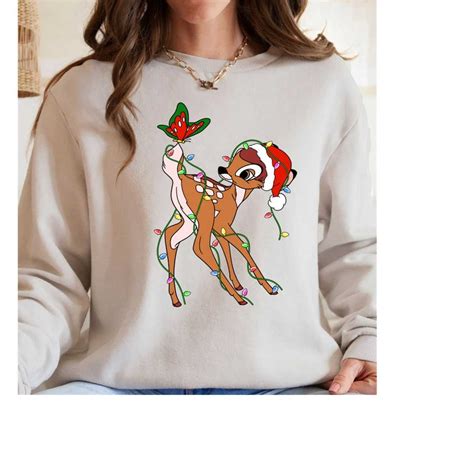 Disney Bambi Christmas Lights Shirt Santa Bambi And Butterf Inspire