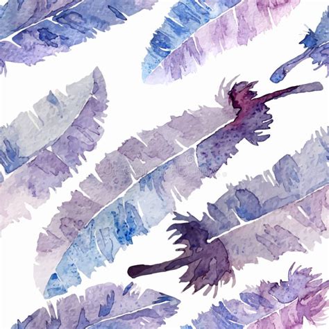 Watercolor Feathers And Blot Seamless Pattern Stock Illustration