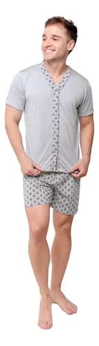 Pijama Masculino Botão Americano Blusa Manga Curta E Shorts