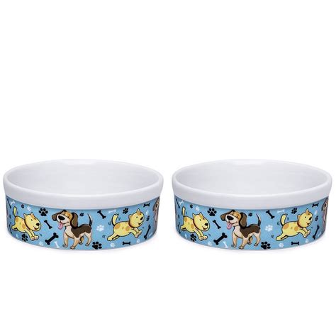 Kit Comedouro E Bebedouro De Porcelana Ml Cachorro Azul Madeiramadeira