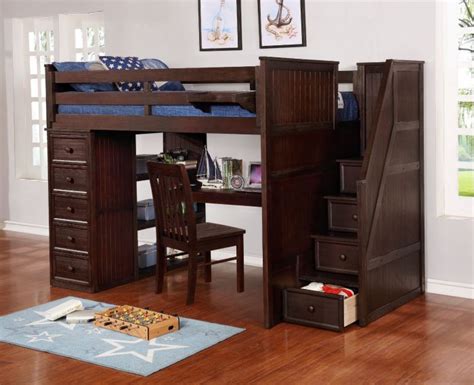 Queen Size Loft Bed With Desk And Stairs - Hanaposy