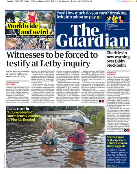 Guardian Front Page 31st Of August 2023 Tomorrows Papers Today