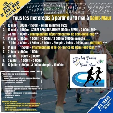 ATHLÉTISME Les Soirées de Saint Maur programme 2023 Athlétisme