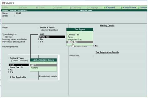 Creating Gst Cgst Sgst Igst Ledger In Tally Erp