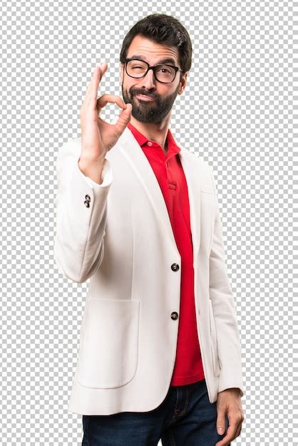 Premium Psd Brunette Man With Glasses Making Ok Sign