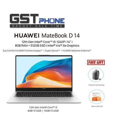 Huawei Matebook D14 2023 I5 12th Gen 8gb16gb Ram 512gb Ssd Original Malaysia Set