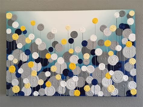 Navy Blue Turquoise Yellow and Gray Textured Painting | Etsy