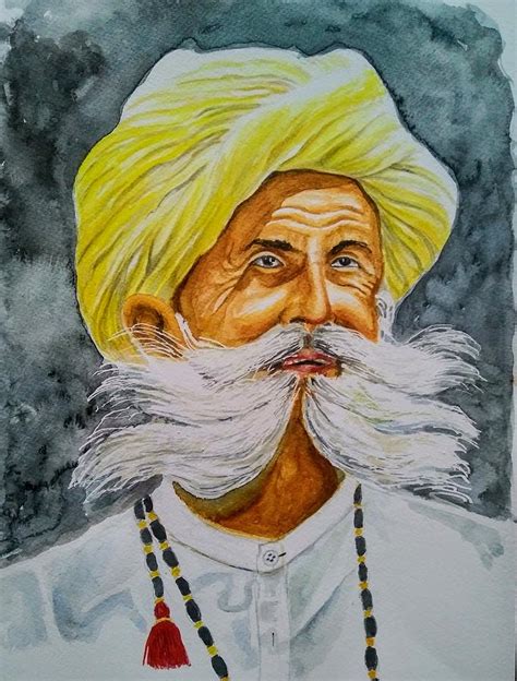 Rajasthani Man In Turban Painting By Ramesh Mahalingam Fine Art America