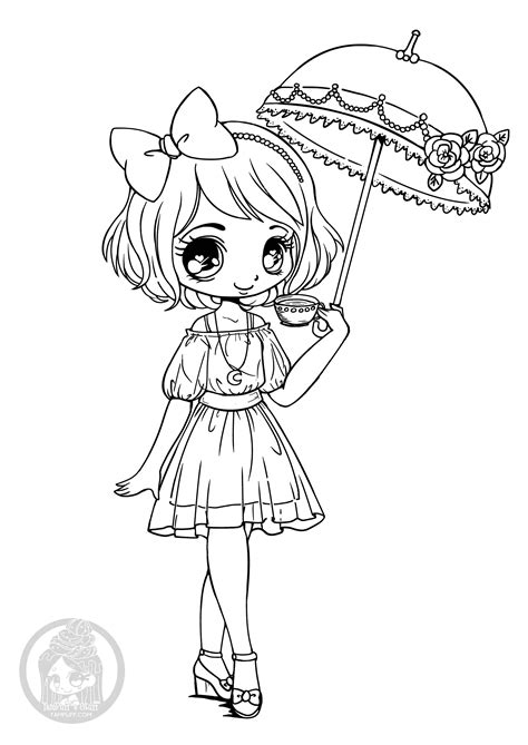 The Girl With The Umbrella Kawaii Coloring Pages For Kids