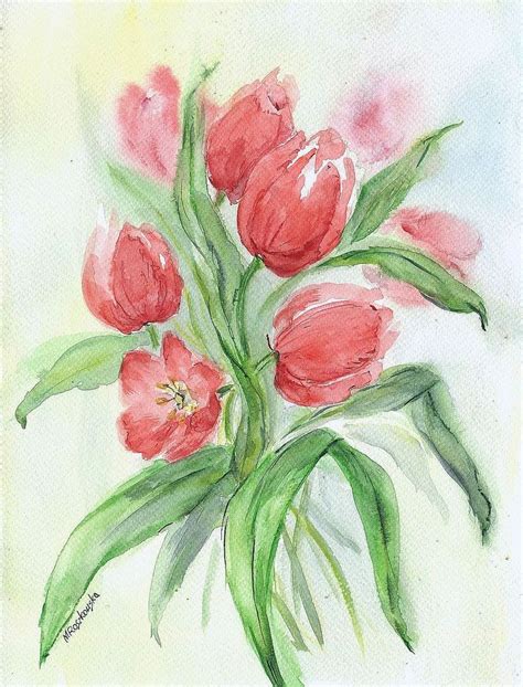 Tulipany Maria Roszkowska Watercolour Watercolor Flowers Flower