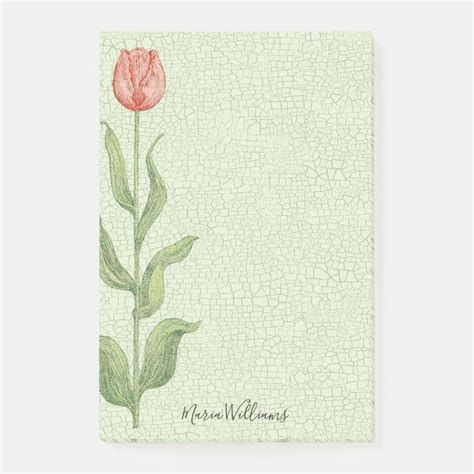 Vintage Pink Tulip Floral Add Name X Post It Notes Zazzle