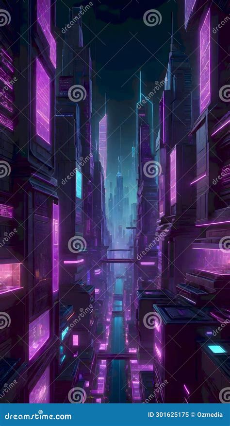 Cyberpunk Neon City stock illustration. Illustration of colorful ...