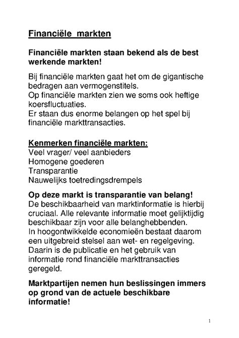 Samenvatting financiële markten Financiële markten Financiële markten