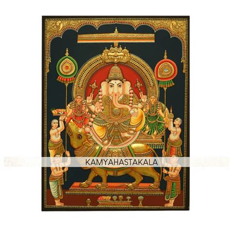 Plywood Matte Lord Ganesha Blessing Tanjore Painting For Decoration