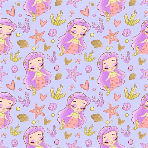 Premium Vector Mermaids Seamless Pattern Underwater Seamless Pattern