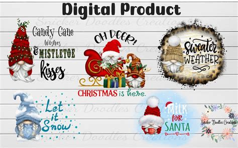 Christmas Gnomes, Christmas Sayings/ 5 Designs/ Sublimation/waterslide ...