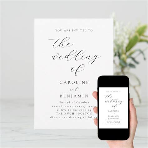 Elegant Minimalist Black White Calligraphy Wedding Invitation Zazzle