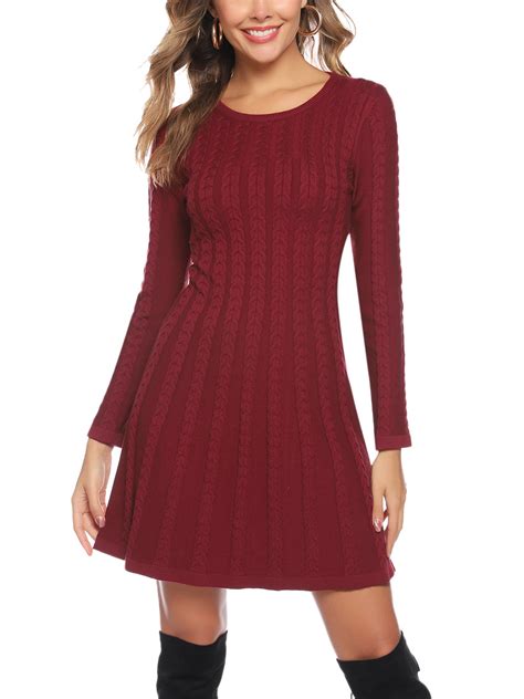 Sweater Dress For Women Slim Fit Long Sleeve Cable Knit Dresses S 2xl