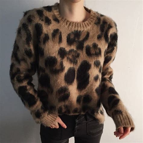 Korean Fashion Women Leopard Sweater 2018 Autumn Winter Tops Knitting