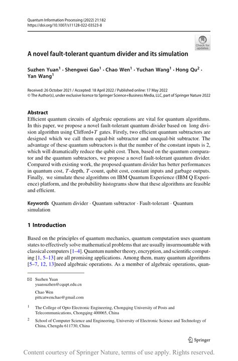 A Novel Fault Tolerant Quantum Divider And Its Simulation Request PDF