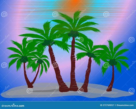 The Illustrations And Clipart Tropical Island With Palm Trees Summer Landscape Stock Image