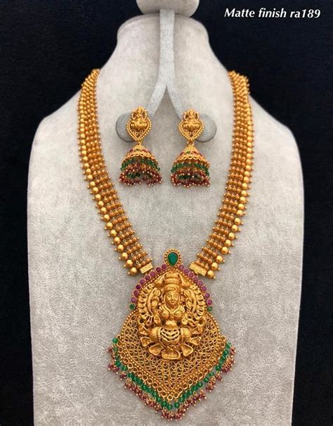 Stunning One Gram Gold Necklace With Lakshmi Devi Pendant Necklace