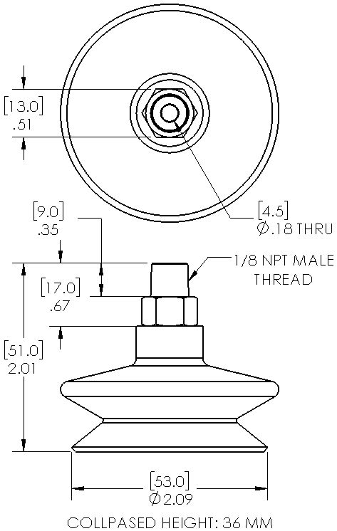 VacMotion USA Product SB53 SIT 18M 53mm Single Bellows FDA Silicone