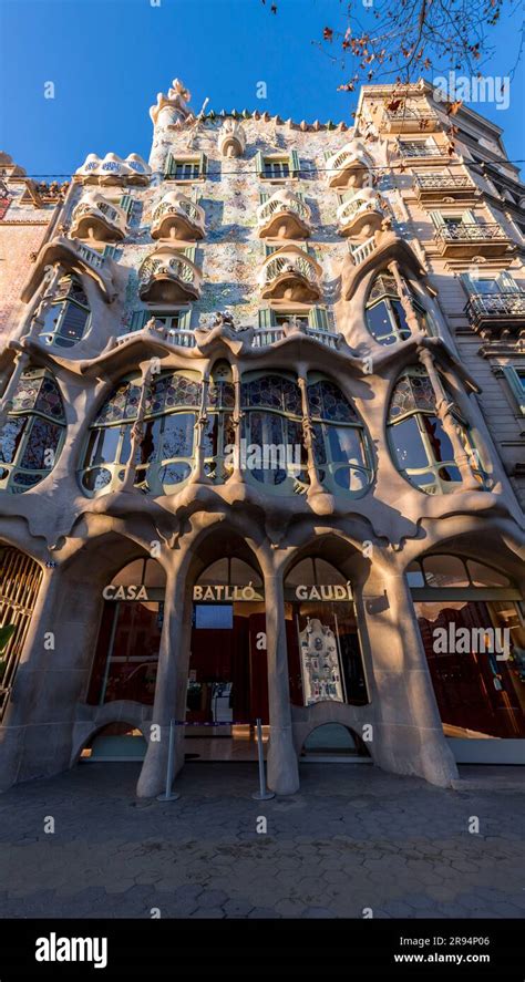 Barcelona Spain FEB 10 2022 Exterior Of The Casa Battlo Gaudi