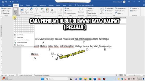 Cara Membuat Huruf Berada Di Bawah Kata Kalimat Seperti Pecahan