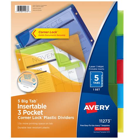 Avery Big Tab Dividers For 3 Ring Binders 5 Tab Set Three Pocket